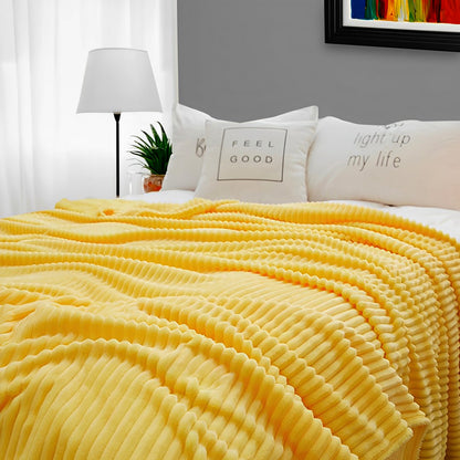 SOGA Yellow Throw Blanket Warm Cozy Striped Pattern Thin Flannel Coverlet Fleece Bed Sofa Comforter • LUZ-Blanket314
