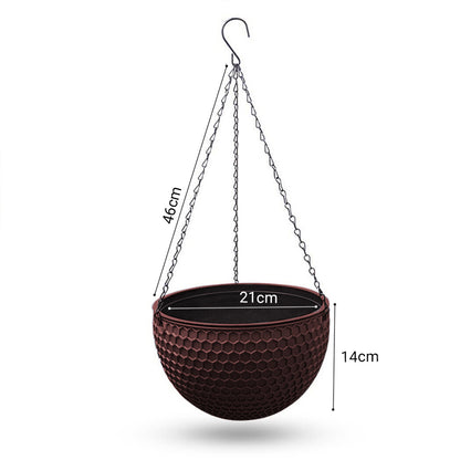 SOGA 2X Coffee Medium Hanging Resin Flower Pot Self Watering Basket Planter Outdoor Garden Decor • LUZ-HangPot12CofX2