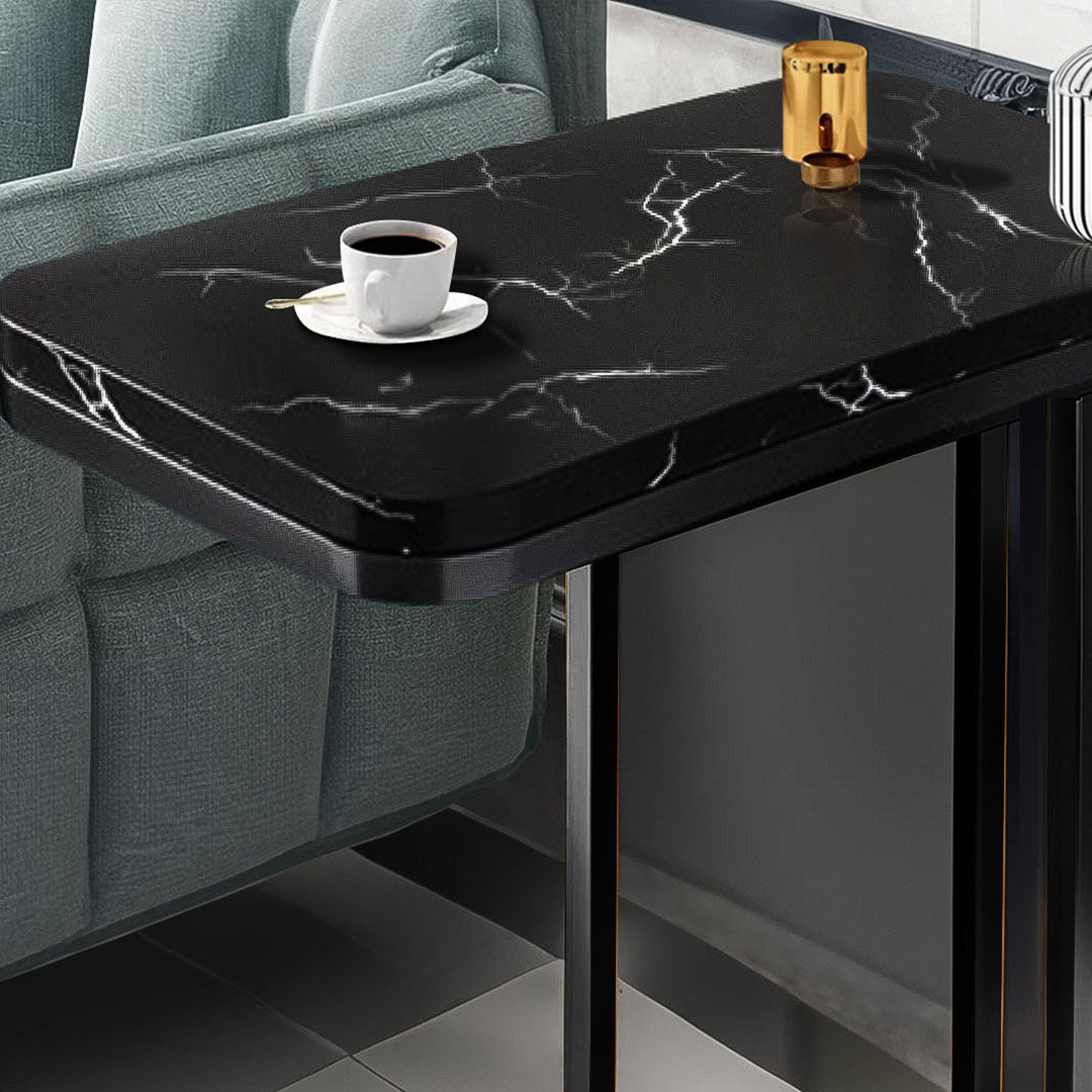 SOGA 30x50cm Black Ceramic Sofa Side Square Mini Table w/ Black Metal Legs • LUZ-SideTab26