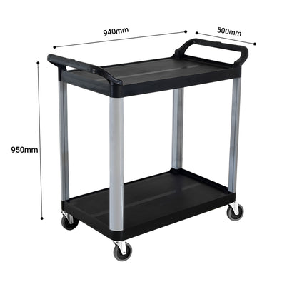 SOGA 2X 2 Tier Food Trolley Portable Kitchen Cart Multifunctional Big Utility Service with wheels 950x500x640mm Black • LUZ-FoodCart1520X2