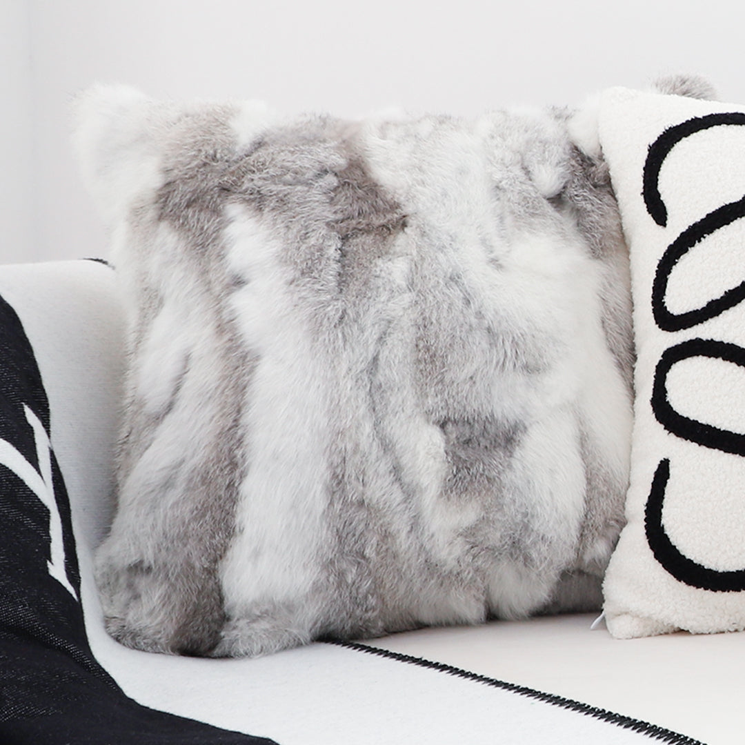 SOGA 2X 45cm Throw Pillow Floral Gray Rabbit Fur Square Warm Cozy Decorative Cushion Home Decor • LUZ-FrenchCushion312X2