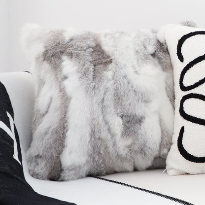 SOGA 2X 45cm Throw Pillow Floral Gray Rabbit Fur Square Warm Cozy Decorative Cushion Home Decor • LUZ-FrenchCushion312X2