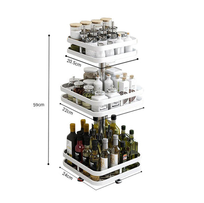 SOGA 3 Tier Steel White Square Rotating Multi-Function Kitchen Portable Storage Spice Seasoning Kitchen Countertop Organiser Shelf • LUZ-KitchenXY054WHT