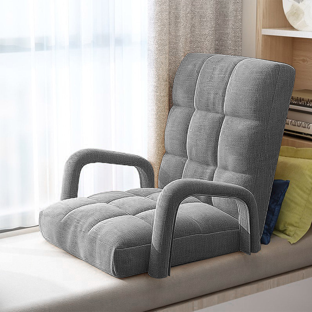 SOGA 2X Foldable Lounge Cushion Adjustable Floor Lazy Recliner Chair with Armrest Grey • LUZ-LoungeArmGreyX2
