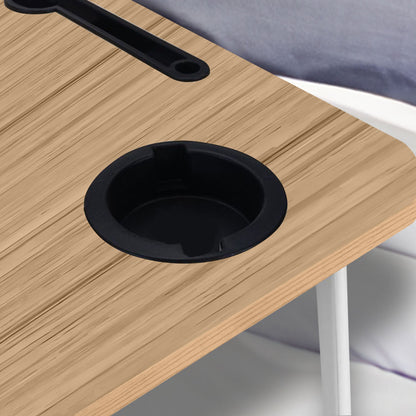 SOGA Oak Portable Bed Table Adjustable Folding Mini Desk Stand With Cup-Holder Home Decor • LUZ-BedTableM664