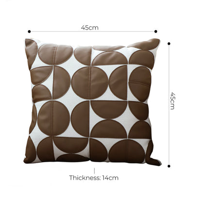 SOGA 45cm Brown Leather Square Pillow Half Moon Patchwork Design Decorative Cushion for Living Room LUZ-FrenchCushion284