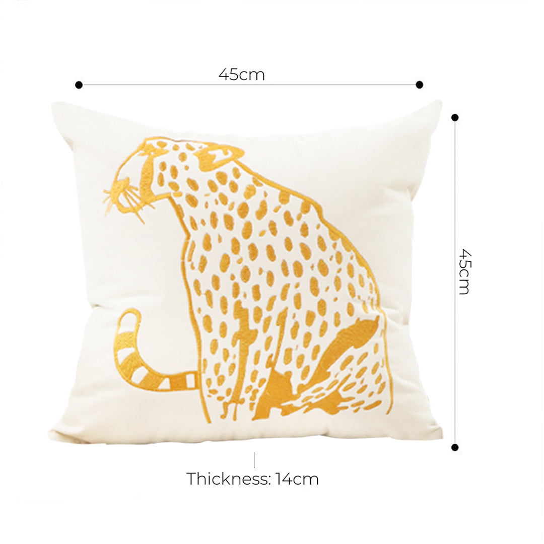 SOGA 45cm Throw Pillow White Light Luxury with Golden Leopard Design Decorative Square Cushion Home Decor LUZ-FrenchCushion276