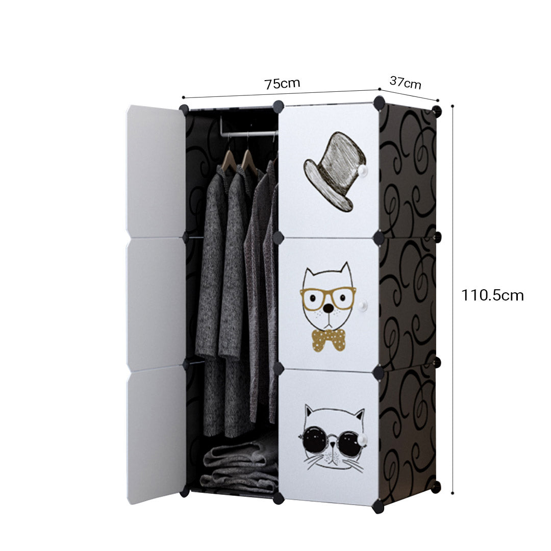 SOGA 6 Cubes Black Portable Wardrobe Divide-Grid Modular Storage Organiser Foldable Closet • LUZ-Wrobe1774