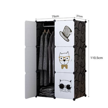 SOGA 6 Cubes Black Portable Wardrobe Divide-Grid Modular Storage Organiser Foldable Closet • LUZ-Wrobe1774