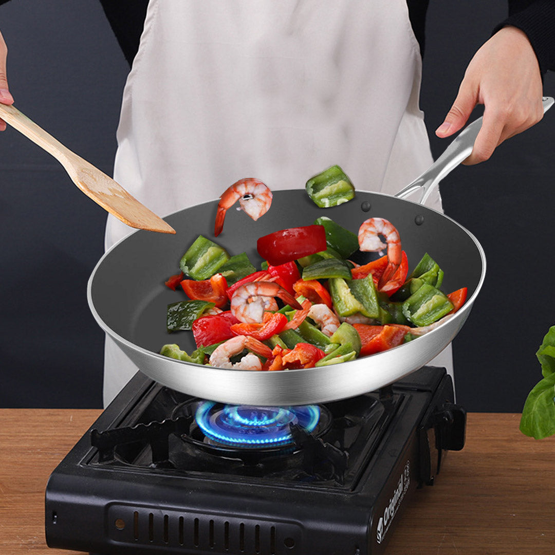 SOGA Stainless Steel Fry Pan 22cm Frying Pan Induction FryPan Non Stick Interior • LUZ-FryPanNS286922CM