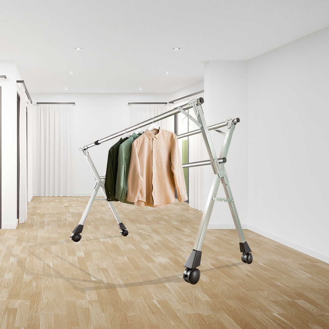 SOGA 200cm Portable Drying Rack Clothes Steel Laundry Rack Foldable Space-Saving Laundry Holder 3 Poles • LUZ-BSXG2518