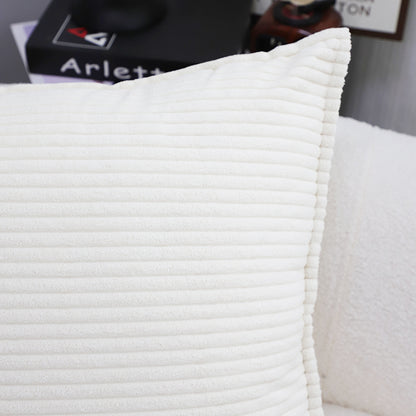 SOGA 2X 50cm Beige Throw Pillow Warm Wabi-sabi Striped Corduroy Square For Home Decor • LUZ-FrenchCushion344X2
