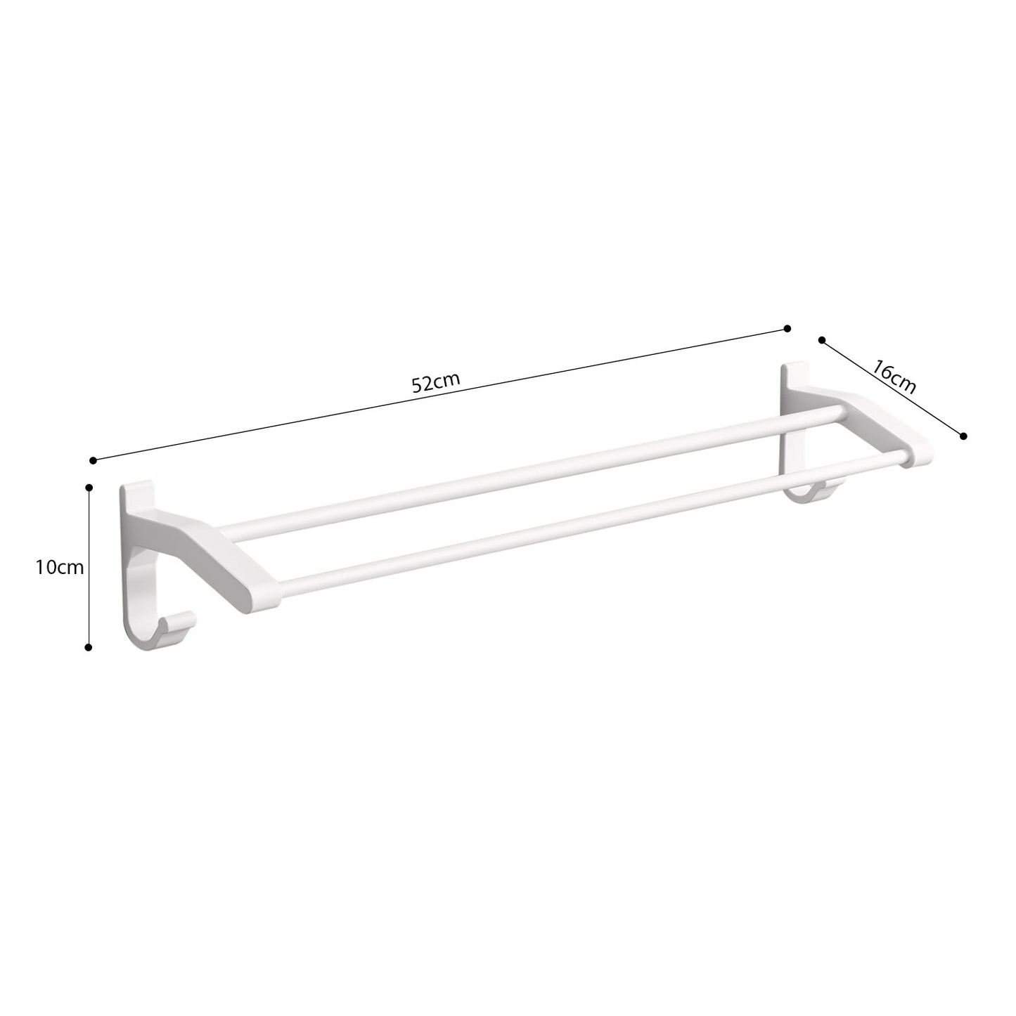 SOGA 52cm White Wall-Mounted Double Pole Towel Holder Bathroom Organiser Rail Hanger with Hooks • LUZ-TAN1047