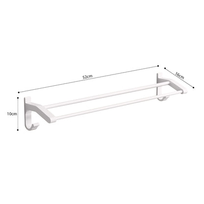 SOGA 52cm White Wall-Mounted Double Pole Towel Holder Bathroom Organiser Rail Hanger with Hooks • LUZ-TAN1047