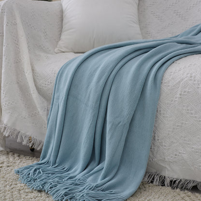 SOGA Sky Blue Acrylic Knitted Throw Blanket Solid Fringed Warm Cozy Woven Cover Couch Bed Sofa Home Decor • LUZ-Blanket914