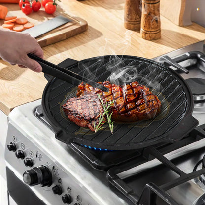 SOGA 2X 30CM Round Cast Iron Korean BBQ Grill Plate with Handles and Drip Lip • LUZ-ZPai045X2