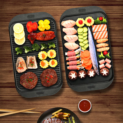 SOGA 2X 47cm Cast Iron Ridged Griddle Hot Plate Grill Pan BBQ Stovetop • LUZ-ZPaiA7X2