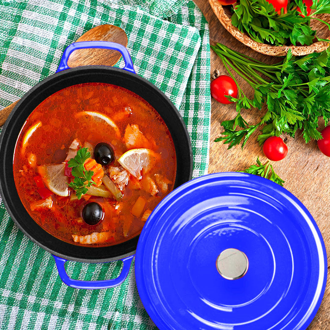 SOGA Cast Iron 24cm Enamel Porcelain Stewpot Casserole Stew Cooking Pot With Lid 3.6L Blue • LUZ-Stewpot24cmBlue