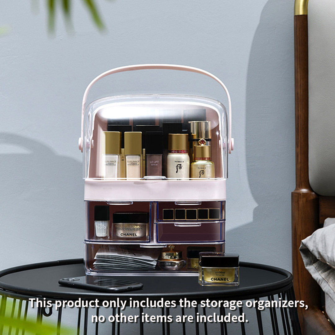 SOGA 3 Tier Pink Countertop Makeup Cosmetic Storage Organiser Skincare Holder Jewelry Storage Box with Handle • LUZ-BathC104