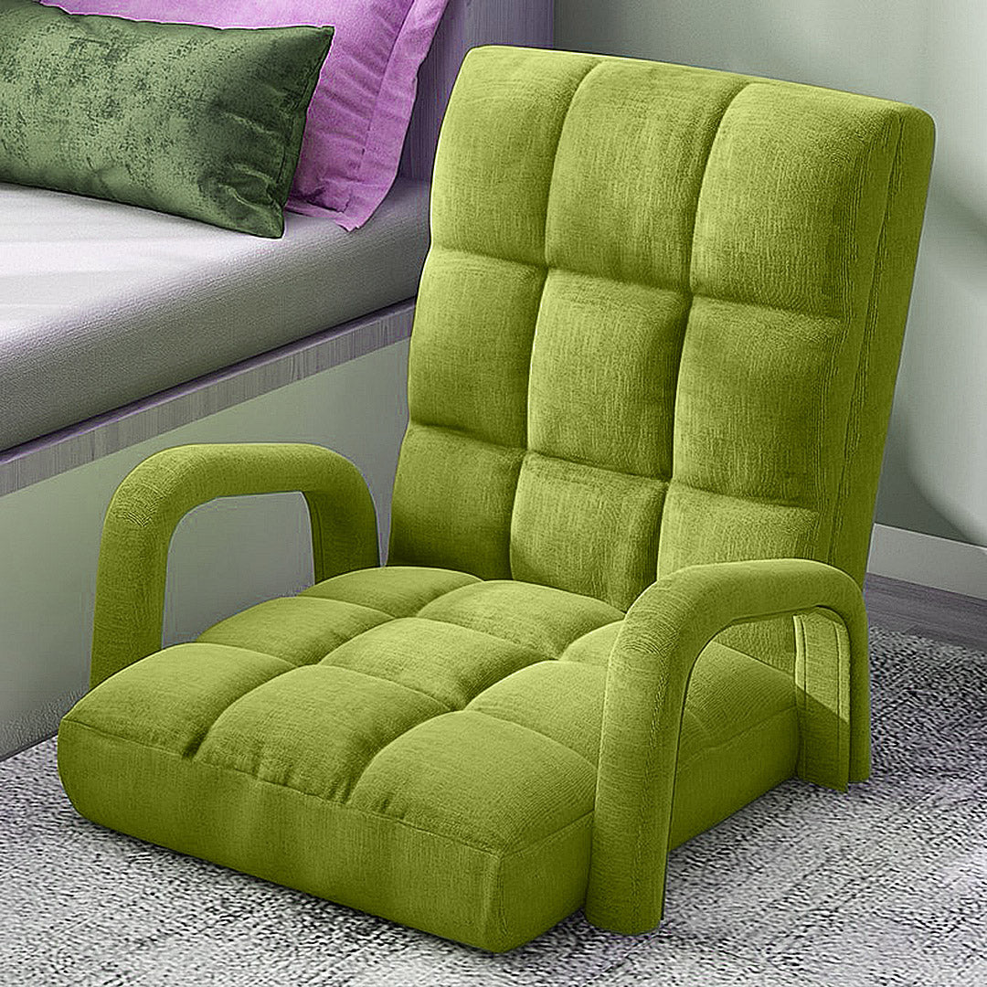 SOGA 2X Foldable Lounge Cushion Adjustable Floor Lazy Recliner Chair with Armrest Yellow Green • LUZ-LoungeArmYellowX2