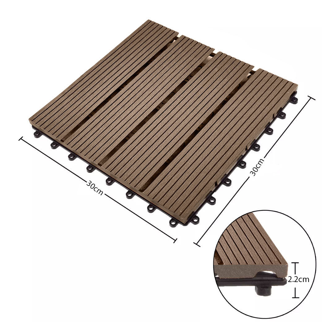 SOGA 2X 11 pcs Dark Chocolate DIY Wooden Composite Decking Tiles Garden Outdoor Backyard Flooring Home Decor • LUZ-Deck7001X2