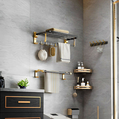 SOGA 63cm Wall-Mounted Double Pole Towel Holder Bathroom Organiser Rail Hanger with Hooks • LUZ-TAN1011