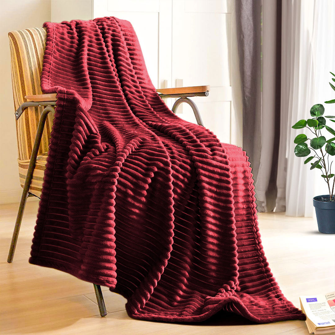 SOGA 2X Burgundy Throw Blanket Warm Cozy Striped Pattern Thin Flannel Coverlet Fleece Bed Sofa Comforter • LUZ-Blanket318X2