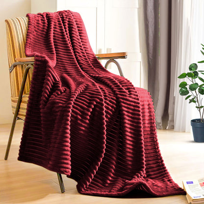 SOGA 2X Burgundy Throw Blanket Warm Cozy Striped Pattern Thin Flannel Coverlet Fleece Bed Sofa Comforter • LUZ-Blanket318X2