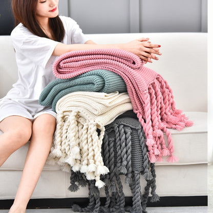 SOGA 2X Green Tassel Fringe Knitting Blanket Warm Cozy Woven Cover Couch Bed Sofa Home Decor • LUZ-Blanket928X2