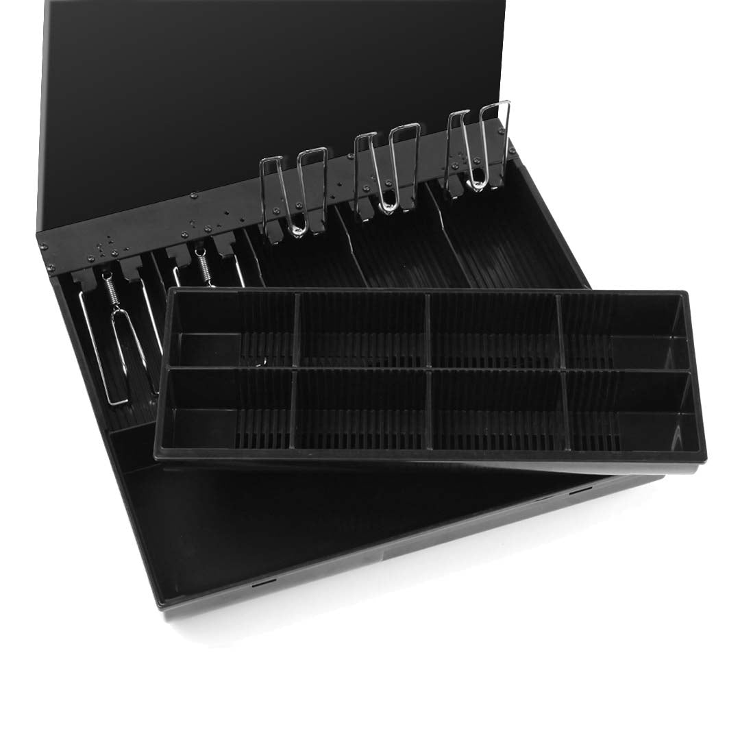 SOGA 2X 4 Bills 8 Coins Cash Tray With Lockable Lid Heavy Duty Spare Cash Tray Black LUZ-CashDrawerWithLidX2