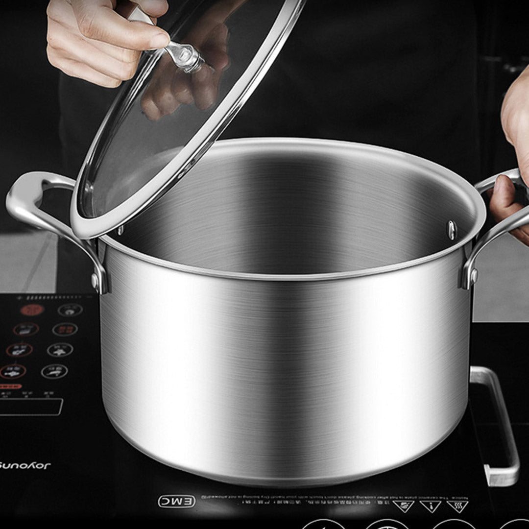 SOGA 28cm Stainless Steel Soup Pot Stock Cooking Stockpot Heavy Duty Thick Bottom with Glass Lid • LUZ-CasseroleTRISPE28