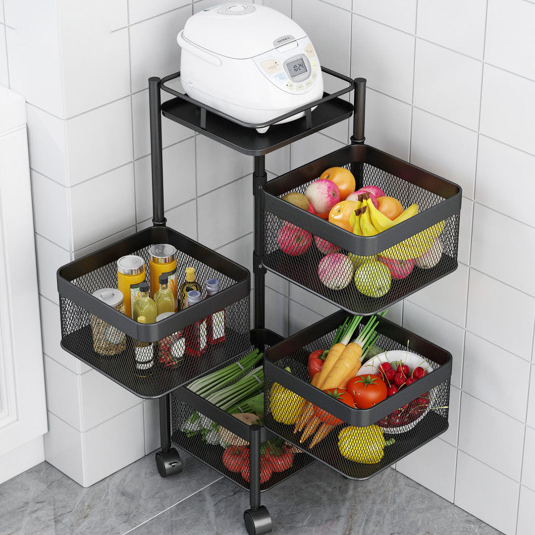 SOGA 2X 4 Tier Steel Square Rotating Kitchen Cart Multi-Functional Shelves Portable Storage Organizer with Wheels • LUZ-KitchenXY020X2