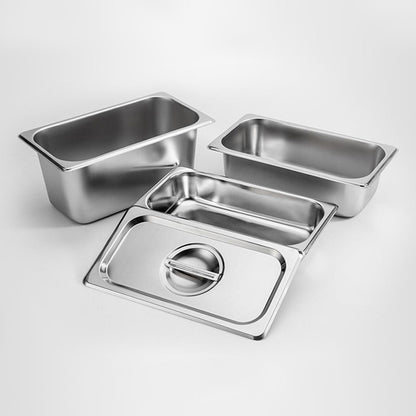 SOGA Gastronorm GN Pan Full Size 1/3 GN Pan 10cm Deep Stainless Steel Tray With Lid • LUZ-GP5416wLidX1