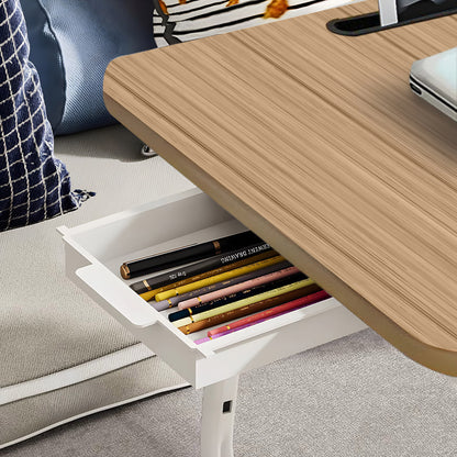 SOGA 2X Oak Portable Bed Table Adjustable Folding Mini Desk Stand With Cup-Holder Home Decor • LUZ-BedTableM664X2