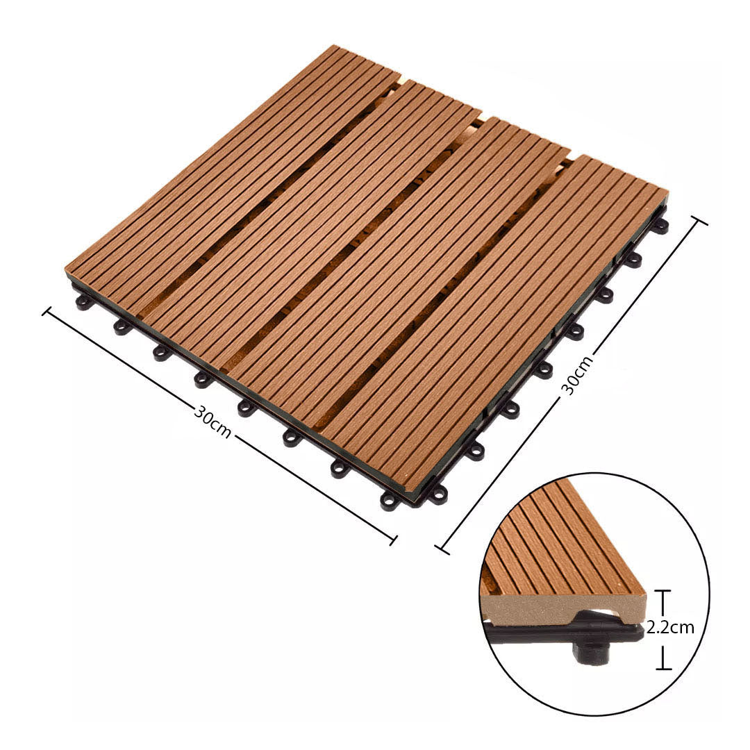 SOGA 11 pcs Red Brown DIY Wooden Composite Decking Tiles Garden Outdoor Backyard Flooring Home Decor • LUZ-Deck7003