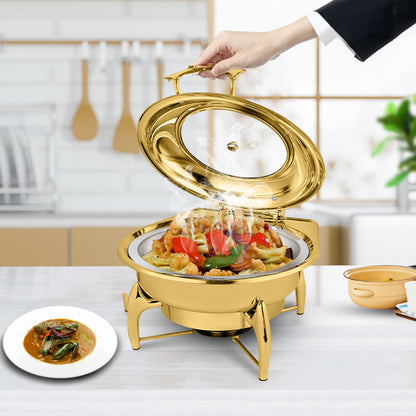 SOGA Gold Plated Stainless Steel Round Chafing Dish Tray Buffet Cater Food Warmer Chafer with Top Lid • LUZ-ChafingDish293