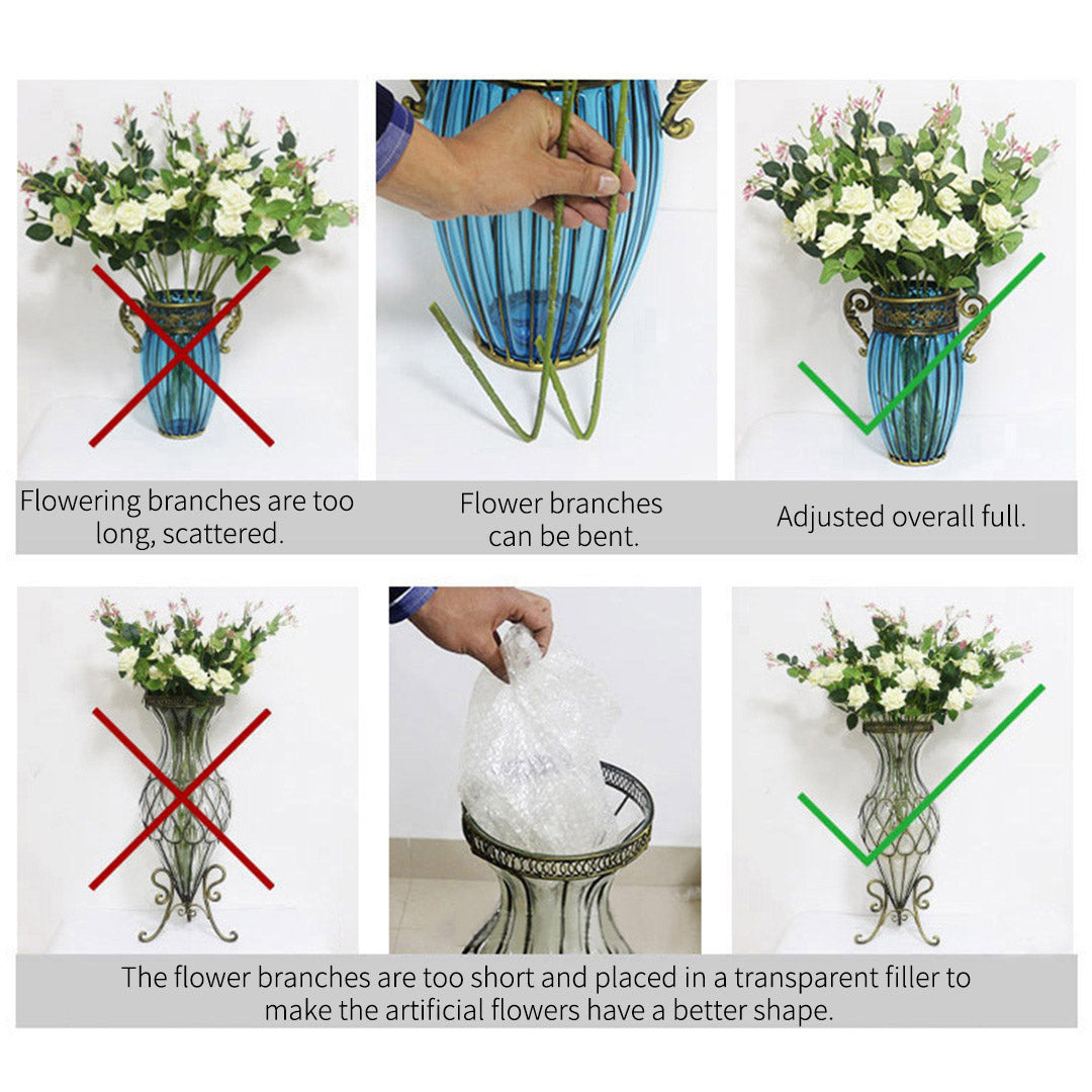 SOGA Clear Glass Flower Vase with 6 Bunch 4 Heads Artificial Fake Silk Magnolia denudata Home Decor Set • LUZ-YG8054Clear-F007
