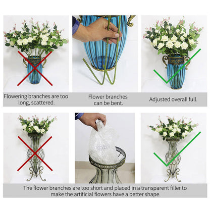 SOGA Clear Glass Flower Vase with 6 Bunch 4 Heads Artificial Fake Silk Magnolia denudata Home Decor Set • LUZ-YG8054Clear-F007
