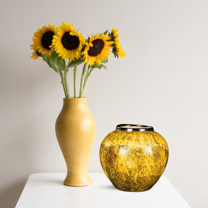 SOGA 21x22cm Yellow Small Ceramic Flower Vase Elegant Living Room Home Decor • LUZ-Vase804