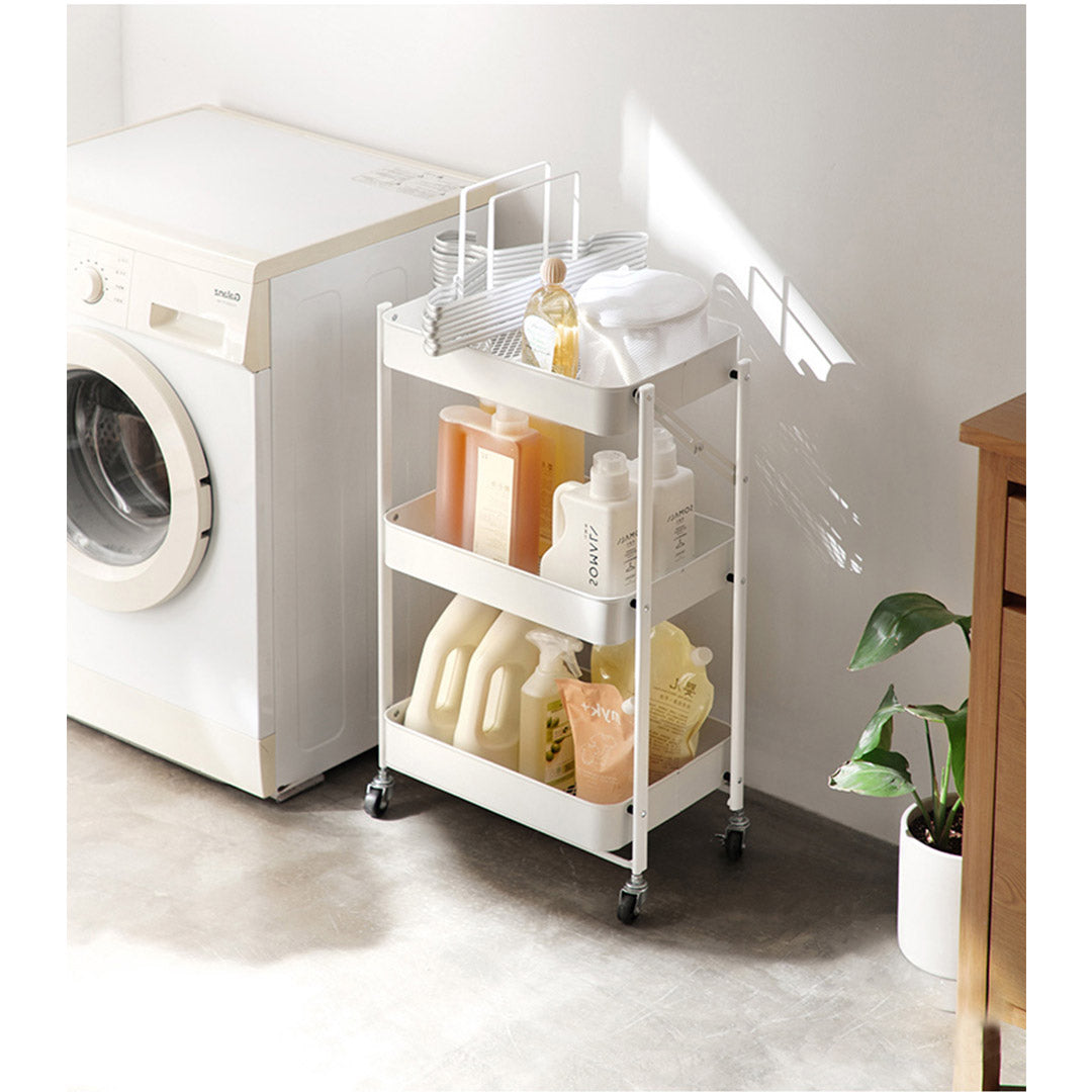 SOGA 3 Tier Steel White Foldable Kitchen Cart Multi-Functional Shelves Portable Storage Organizer with Wheels • LUZ-KitchenXY012