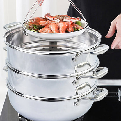 SOGA 3 Tier 30cm Heavy Duty Stainless Steel Food Steamer Vegetable Pot Stackable Pan Insert with Glass Lid • LUZ-SteamerTRISTQ30