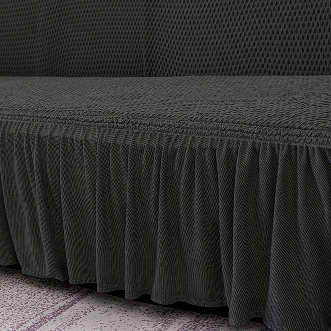 SOGA 3-Seater Dark Grey Sofa Cover with Ruffled Skirt Couch Protector High Stretch Lounge Slipcover Home Decor • LUZ-SofaCov12