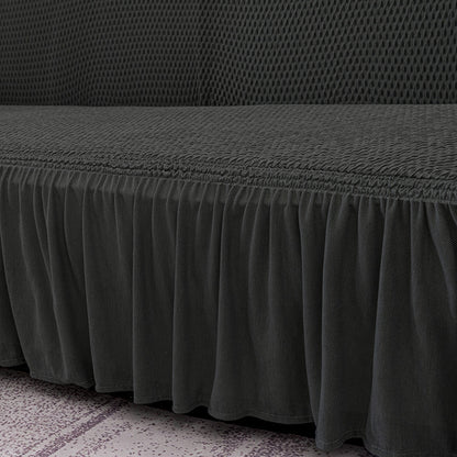 SOGA 3-Seater Dark Grey Sofa Cover with Ruffled Skirt Couch Protector High Stretch Lounge Slipcover Home Decor • LUZ-SofaCov12