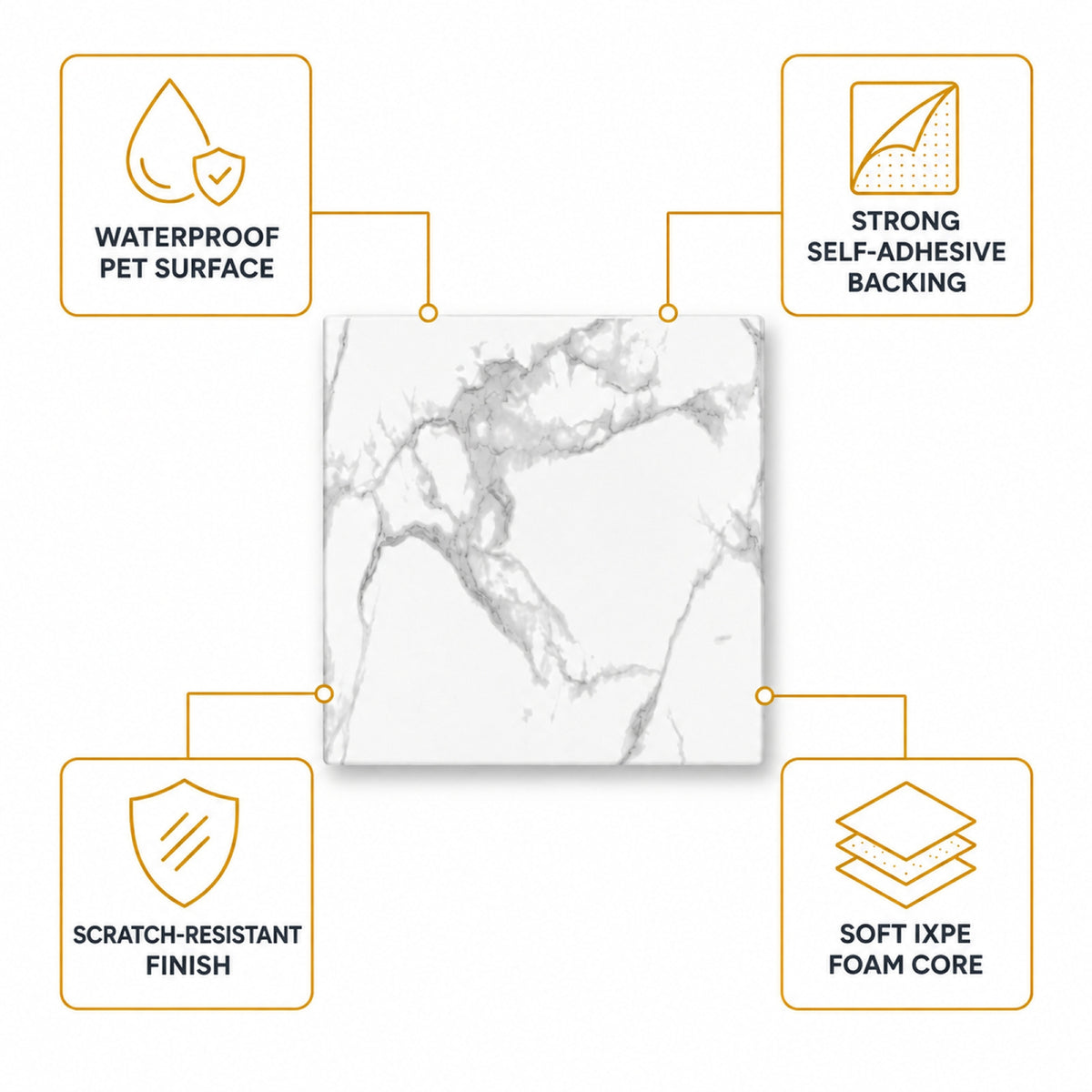 SOGA Peel & Stick Floor and Wall Tiles 30 x 30cm 10 Pack White Grey Faux Marble • LUZ-TileCZA054Sml