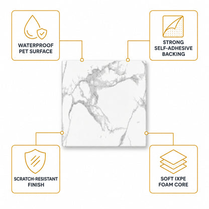 SOGA Peel & Stick Floor and Wall Tiles 30 x 30cm 10 Pack White Grey Faux Marble • LUZ-TileCZA054Sml