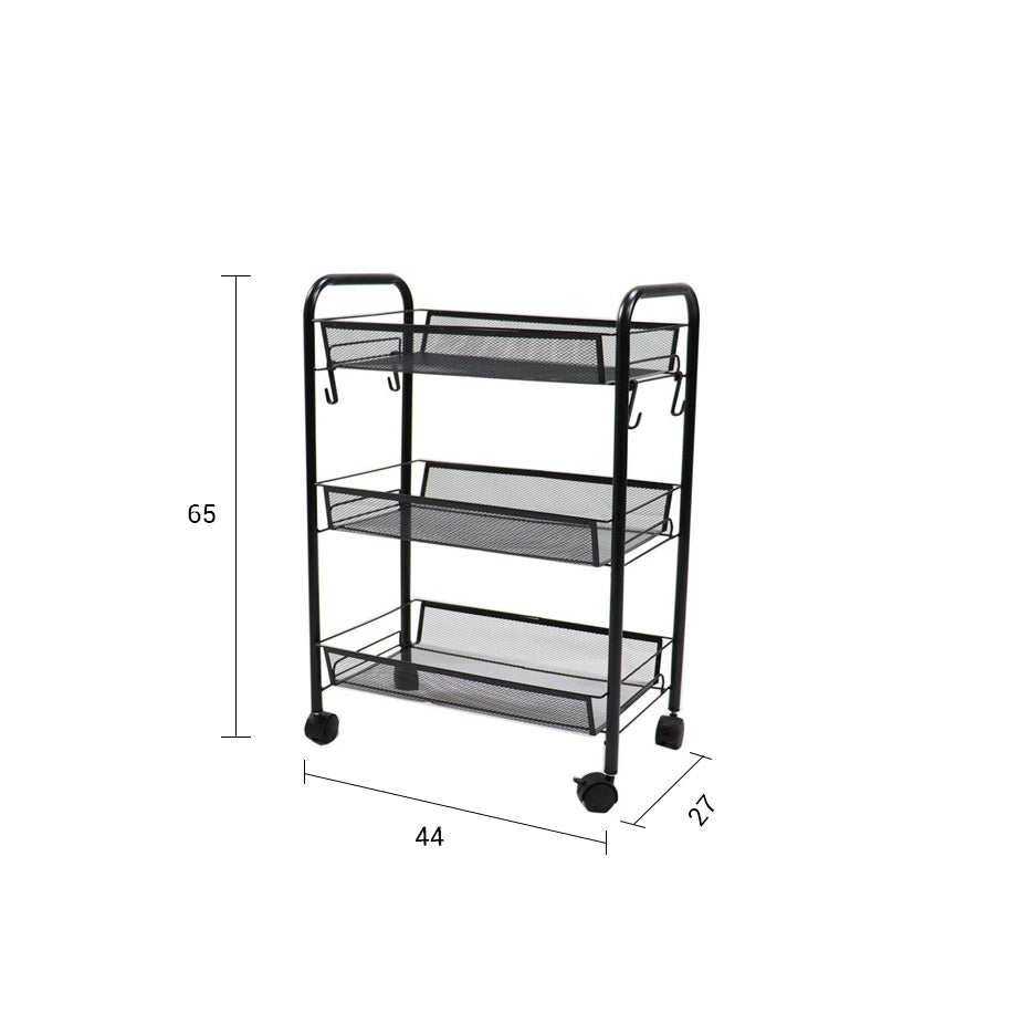 SOGA 3 Tier Steel Black Bee Mesh Kitchen Cart Multi-Functional Shelves Portable Storage Organizer with Wheels • LUZ-KitchenXY036