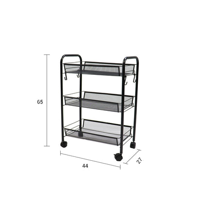 SOGA 3 Tier Steel Black Bee Mesh Kitchen Cart Multi-Functional Shelves Portable Storage Organizer with Wheels • LUZ-KitchenXY036