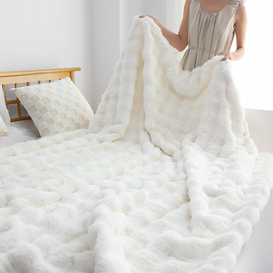SOGA 2X 160X200cm Throw Blanket  White Double Layer Rabbit Fur Cozy Comfort with Stylish Decor • LUZ-BlanketFur342X2