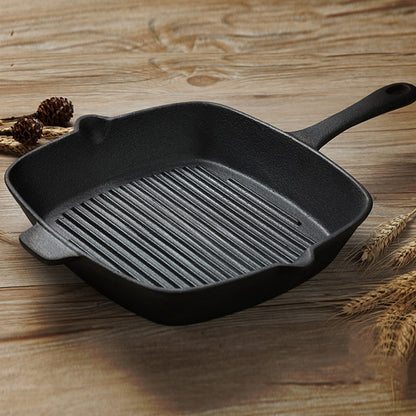 SOGA 2X 26cm Square Ribbed Cast Iron Frying Pan Skillet Steak Sizzle Platter with Handle • LUZ-ZPai023X2