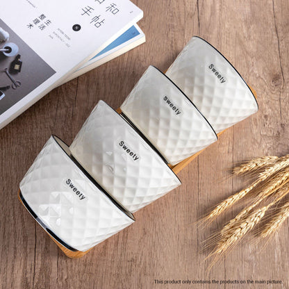 SOGA Diamond Pattern Ceramic Dinnerware Set Crockery Soup Bowl Plate Server Kitchen Home Decor Set of 4 • LUZ-BowlG621